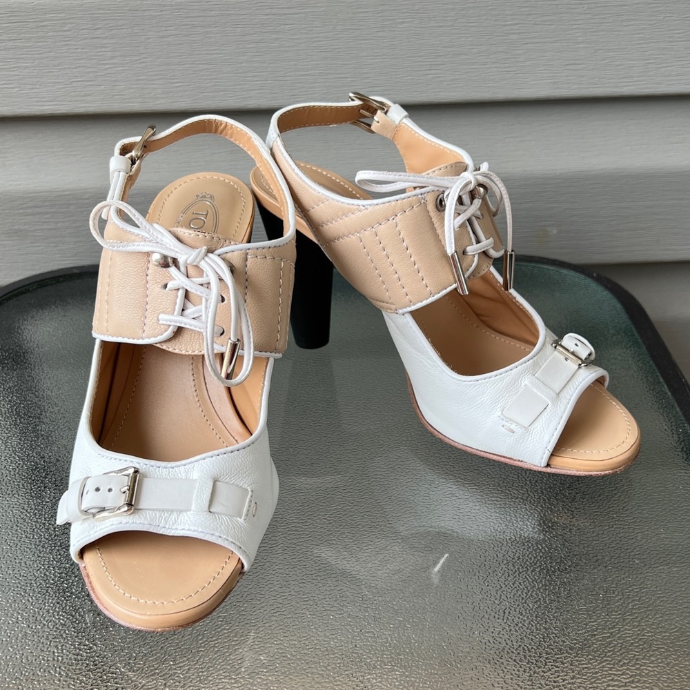 Tod's Strappy Sandals Genuine Leather High Heels Ankle Straps 37.5 US 7.5
